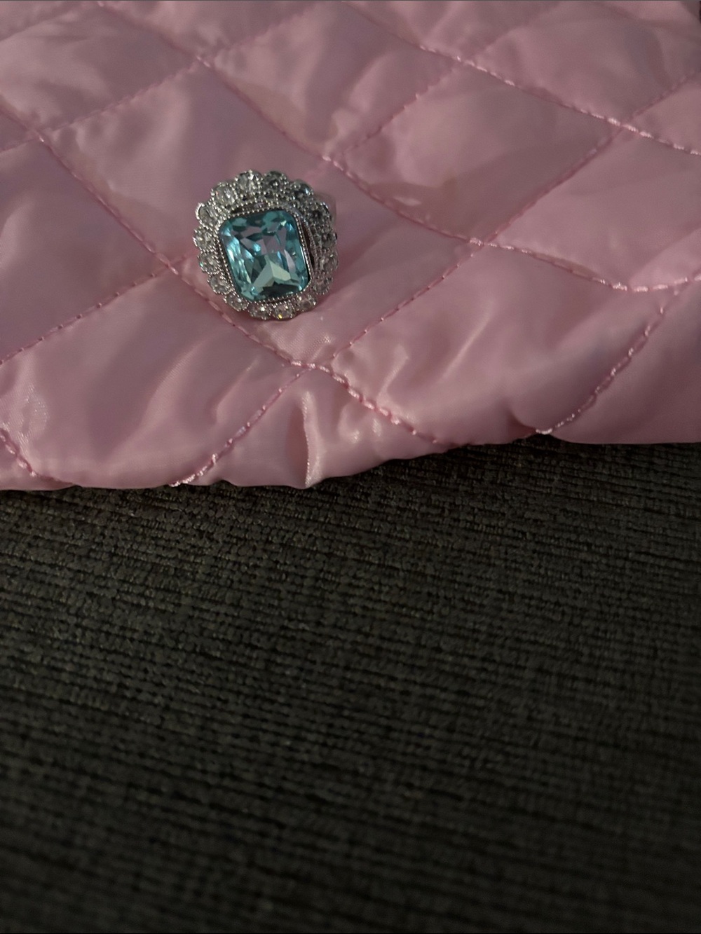 Silver Cocktail Ring with aquamarine gemstone surrounded by CZ